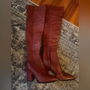Cherry Red Sam Edelman Knee High Heeled Leather Boots